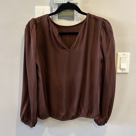 Velvet By Graham &  Spencer Leila Satin Puff Sleeve Top in Burlwood - Picture 4 of 8